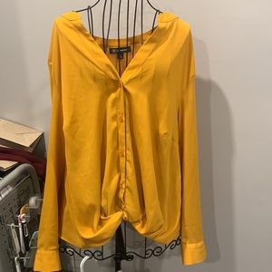 Mustard yellow button blouse with twist front